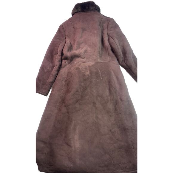 VTG Women’s Double-Breasted Suede Shearling sheepskin Long Brown Coat Size 12 - Picture 3 of 11
